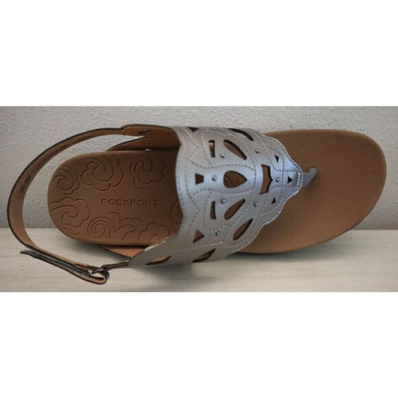 Rockport CH2086 Women's Sz 10M Pewter Metallic Ridge Slingback Sandals - Picture 6 of 10